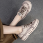 Beige Genuine Leather Women Shoes Sneakers Lace-up Sewing Flat Handmade Leisure Comfortable Ladies Shoes