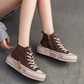 Brown Genuine Leather Sneakers Women Shoes Lace-up Sewing Flat Handmade Leisure Comfortable Ladies Shoes