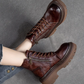 Coffee Cow Leather Quality Women Boots Autumn Winter Square Med Heel Ankle Boots Lace Up Zipper Ladies Pumps