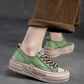 Green Genuine Leather Women Shoes Sneakers Lace-up Sewing Flat Handmade Leisure Comfortable Ladies Shoes