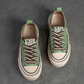 Green Genuine Leather Women Shoes Sneakers Lace-up Sewing Flat Handmade Leisure Comfortable Ladies Shoes