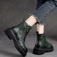 Moss Green Cow Leather Quality Women Shoes Autumn Winter Square Med Heel Ankle Boots Lace Up Zipper Ladies Pumps