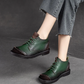 Green Square Toe Lace Up Thick Soled Boots For Women Platform Ankle Boots Genuine Leather Autumn Luxury Sewing Causal Shoes