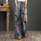 Blue Women Vintage Floral Printed | Wide Leg Pants Autumn Trousers | Casual Elastic Waist Loose Palazzo Bohemian Holiday Pantalon