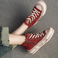 Red Genuine Leather Sneakers Women Shoes Lace-up Sewing Flat Handmade Leisure Comfortable Ladies Shoes