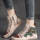 White Retro Lady Flat Boots Lace UP Flower Designer Woman Fashion Shoes Leather Vintage Forest Boots Ankle Shoes